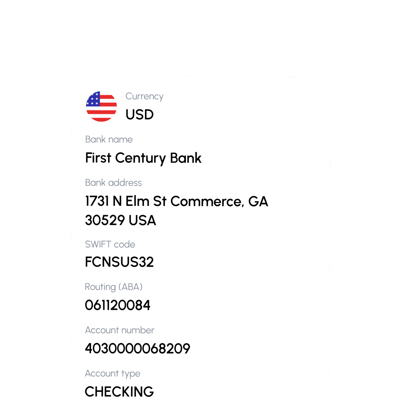 Add Money - Bank Account Details Preview